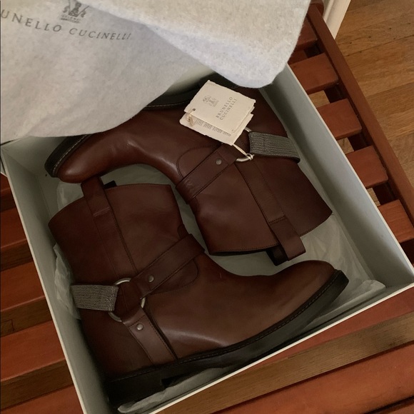 Brunello Cucinelli Leather Monili Moto Wedge boots - Picture 8 of 8